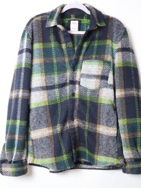 Zara Men's Checkered Navy and Green Shacket
